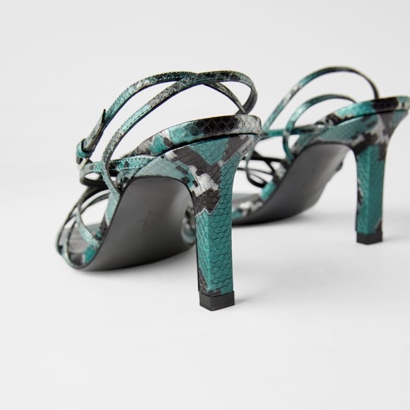 ZARA SNAKESKIN PRINT LEATHER HIGH-HEEL SANDALS WITH SQUARE TOES Size 6.5… - Picture 6 of 9